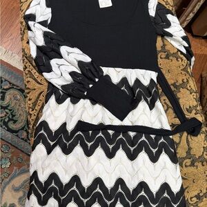 Christopher Deane Elegant Black and White Chevron Crocheted Dress